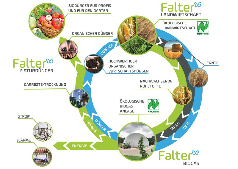 Falter Naturdünger, Landwirtschaft, Biogas, unser Kreislauf von der Landwirtschaft bis zum Biodünger zur Landwirtschaft