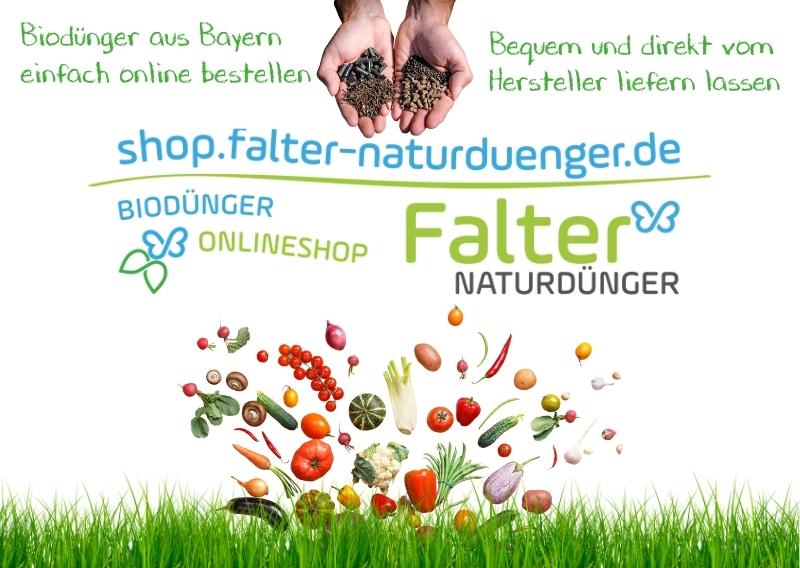 Biodünger Onlineshop Falter Naturdünger. Biodünger aus Bayern einfach online bestellen. Bequem und direkt vom Hersteller liefern lassen. Link zu https://shop.falter-naturduenger.de