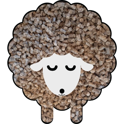 Bild zur Illustration. Schafzeichnung gefüllt mit Schafwolldünger-Granulat.