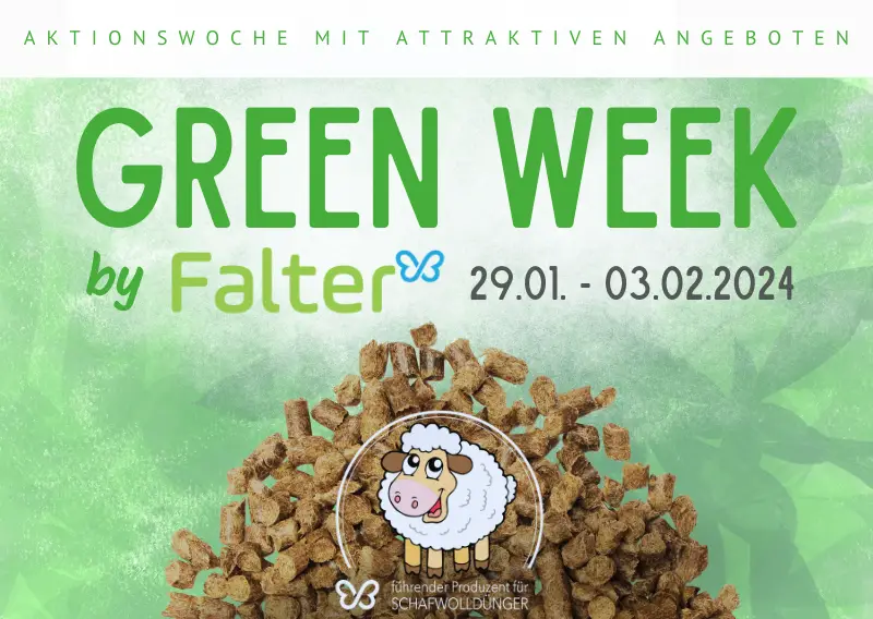 Green Week by Falter, 29.01.2024 bis 03.01.2024. Aktionswoche mit attraktiven Angeboten. Falter, führender Schafwolldünger-Produzent